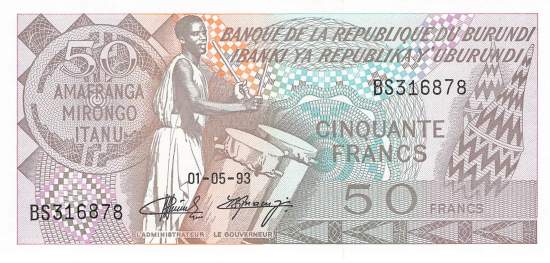 Burundi p28c 50 Francs 1993